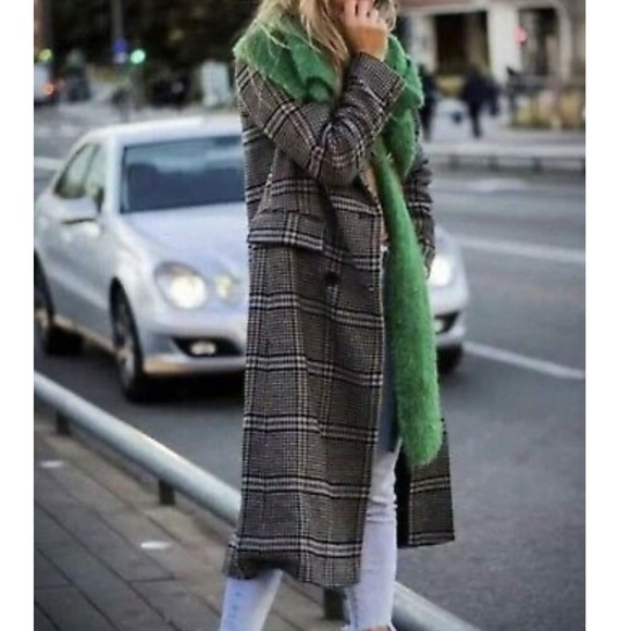 NWT ZARA LONG OVERSIZED CHECK MASCULINE DOUBLE-BREASTED COAT - Picture 3 of 11